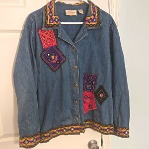 Denim Jacket Vintage with Embroidered Patches
